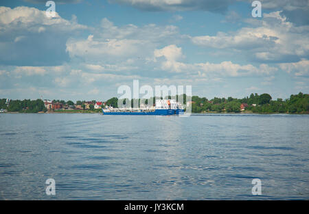 Dry cargo ship on the Volga , city of Yaroslavl.Golden ring of Russia Stock Photo