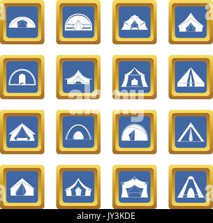 Tent forms icons set blue Stock Vector