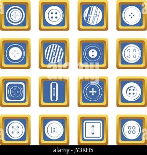 Clothes button icons set blue Stock Vector