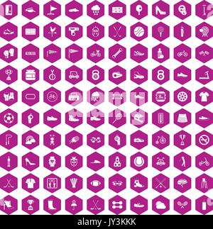 100 sneakers icons hexagon violet Stock Vector