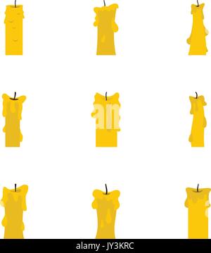 Wax candles icon set, flat style Stock Vector