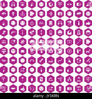 100 social media icons hexagon violet Stock Vector