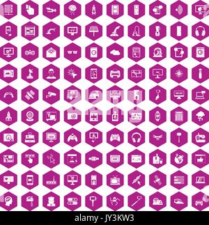 100 software icons hexagon violet Stock Vector