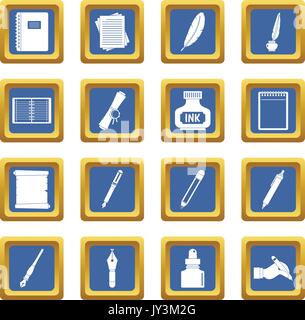 Writing icons set blue Stock Vector