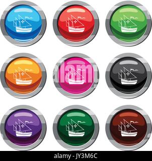 Ship of Columbus set 9 collection Stock Vector