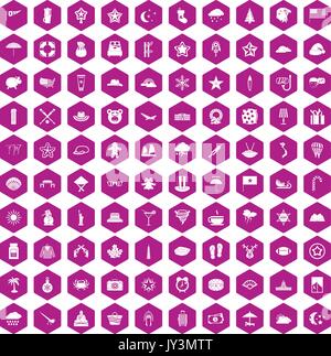 100 star icons hexagon violet Stock Vector