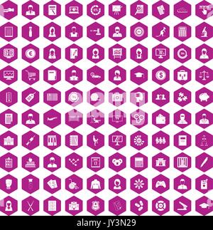 100 statistic data icons hexagon violet Stock Vector