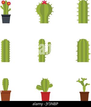 Types of cactus icon set, flat style Stock Vector