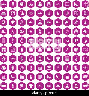 100 stylist icons hexagon violet Stock Vector