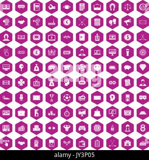 100 sweepstakes icons hexagon violet Stock Vector
