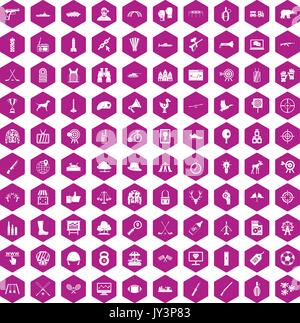 100 target icons hexagon violet Stock Vector
