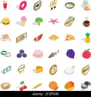 Tasty dish icons set, isometric style Stock Vector