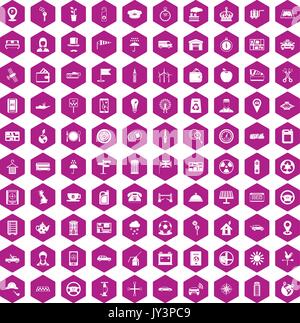 100 taxi icons hexagon violet Stock Vector