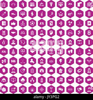 100 team icons hexagon violet Stock Vector