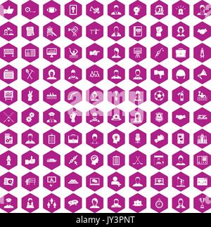 100 team work icons hexagon violet Stock Vector