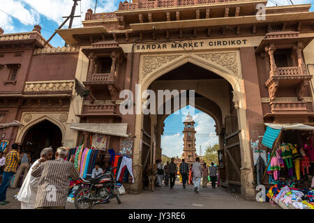 JODHPUR, RAJASTHAN, INDIA  - MARCH 04, 2016: Horizontal picture of Sadar Market Gate in Jodhpur, the blue city of Rajasthan in India. Stock Photo