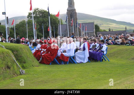 July 5 2017 Tynwald, St John's, Isle of Man. The Tynwald Choir sit beside Tynwald Hill during the Tynwald Day ceremony and celebrations. Stock Photo