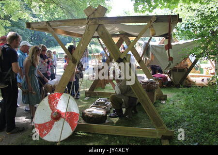 July 5 2017 Tynwald, St John's, Isle of Man. Re-enactors recreate an authentic Viking Village at Cooil y Ree as part of the Tynwald Day celebrations. Stock Photo