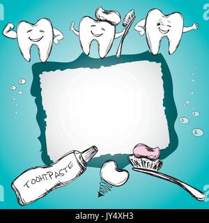 Frame with healthy teeth, toothpaste, toothbrush, vector Stock Vector