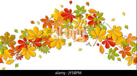 Seamless border Autumn falling leaf isolated on white background. Stock Vector