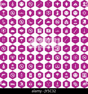 100 tension icons hexagon violet Stock Vector