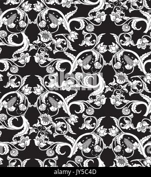 Old Slavic vintage ornament flowers black and white seamless pattern. Stock Vector
