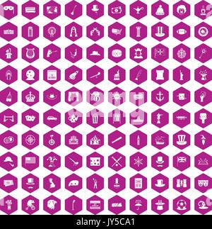 100 top hat icons hexagon violet Stock Vector