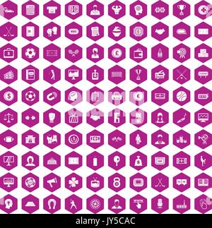100 totalizator icons hexagon violet Stock Vector