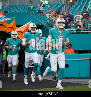 Miami Gardens, Florida, USA. 18th Aug, 2017. Miami Dolphins quarterback Jay Cutler (6) leads quarterbacks on to field at Hard Rock Stadium in Miami Gardens, Florida on August 17, 2017. Credit: Allen Eyestone/The Palm Beach Post/ZUMA Wire/Alamy Live News Stock Photo