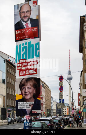 Berlin, Germany. 17th Aug, 2017. Election posters appear in Berlin streets. The German Federal Election takes place on 24 September 2017 and all political parties are competing for space to promote their candidates Credit: Eden Breitz/Alamy Live News Stock Photo