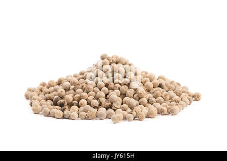 White pepper grains isolated on white background. Stock Photo