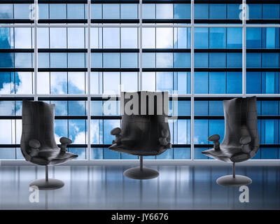 empty chairs in meeting room with office building background Stock Photo