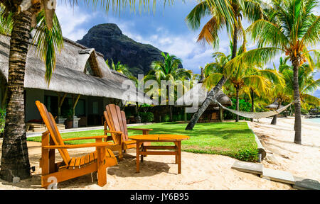 relaxing tropical holidays on luxury beach villas in Mauritius island Stock Photo