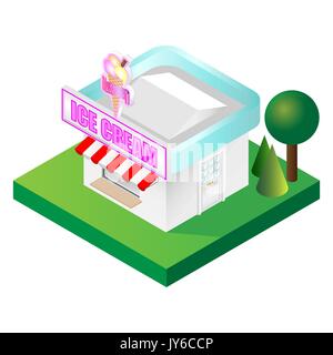 Detailed isometric ice cream parlour vector illustration Stock Vector