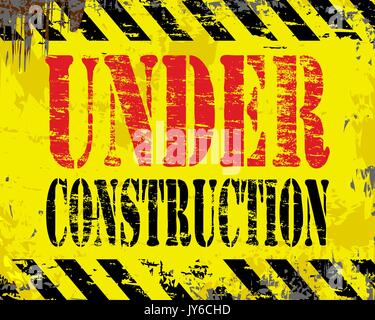 Under construction rusty old enamel sign illustration Stock Vector