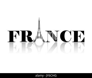 France word with Eiffel Tower silhouette illustration Stock Vector