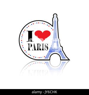 I love Paris heart label with eiffel tower and reflection Stock Vector