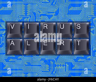 Virus alert written in computer keys on circuit board background Stock Vector