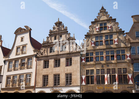 Cafe Kleimann and gable houses, Münster, North Rhine-Westphalia, Germany, Europe Stock Photo