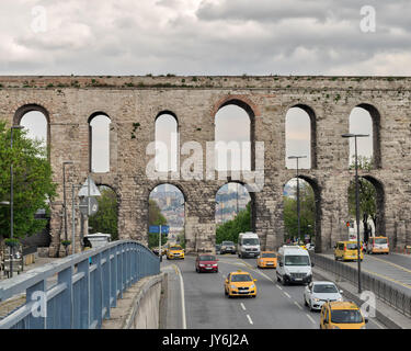 Istanbul, Turkey - April 21, 2017: Valens Aqueduct a Roman aqueduct which was the major water providing system of the Eastern Roman capital of Constan Stock Photo
