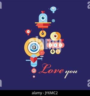 Vector greeting card with enamored robots Stock Vector