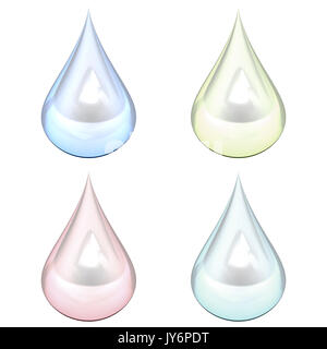 colorful droplets of water isolated on white Stock Photo