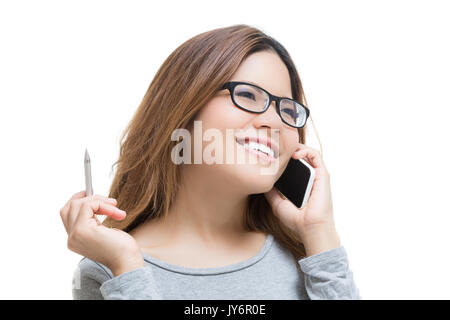 office worker talking on mobile phone isolated on white Stock Photo