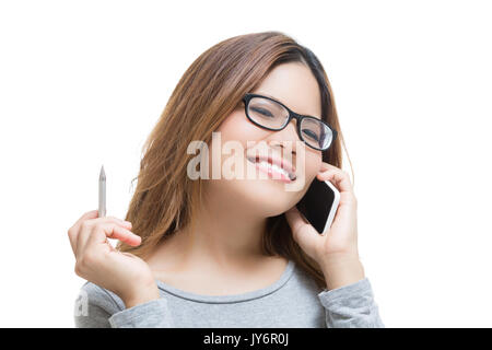 office worker talking on mobile phone isolated on white Stock Photo