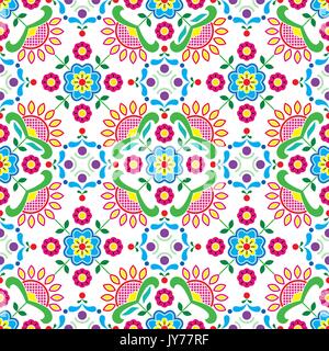 Seamless Norwegian traditional folk art Bunad pattern - Rosemaling style embroidery       Vector colorful background, floral folk art from Norway isol Stock Vector