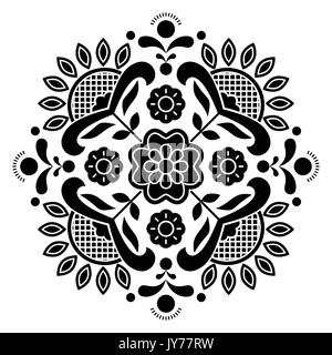 Norwegian black folk art Bunad pattern - Rosemaling style embroidery       Vector monochrome background of floral folk art from Norway isolated on whi Stock Vector