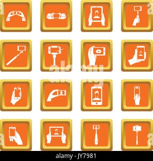 Selfie icons set orange Stock Vector