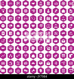 100 viral marketing icons hexagon violet Stock Vector