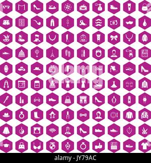 100 vogue icons hexagon violet Stock Vector