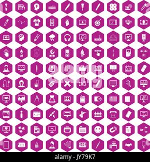 100 webdesign icons hexagon violet Stock Vector